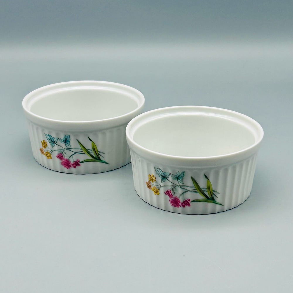 Heritage Porcelain Ovenware Floral Design Ramekins 2 Piece